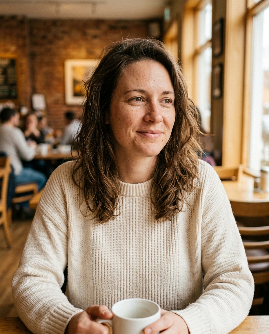 A calm, considered portrait — the UpNew aesthetic